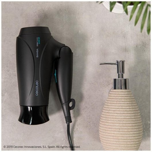 Secador de Cabelo Dobrável Iónico de Viagem Cecotec Bamba IoniCare 5450 Power&Go Pro Ice 2400W 2 Velocidades 2 Temperaturas com Difusor e Concentrador Preto/Azul