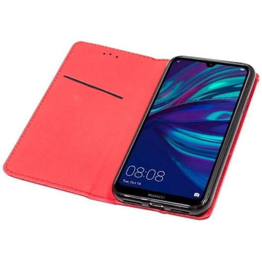 Cool Funda Flip Cover Liso Roja para Huawei Y7 2019
