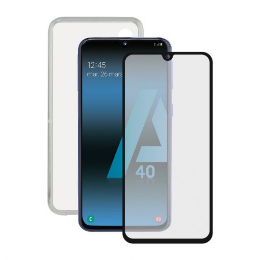 Contact Pack Funda Transparente + Cristal Templado Negro para Samsung Galaxy A40