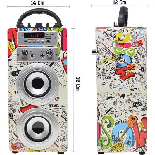 Dynasonic Karaoke 025 Altavoz Bluetooth con Karaoke y 2 Micrófonos Graffiti
