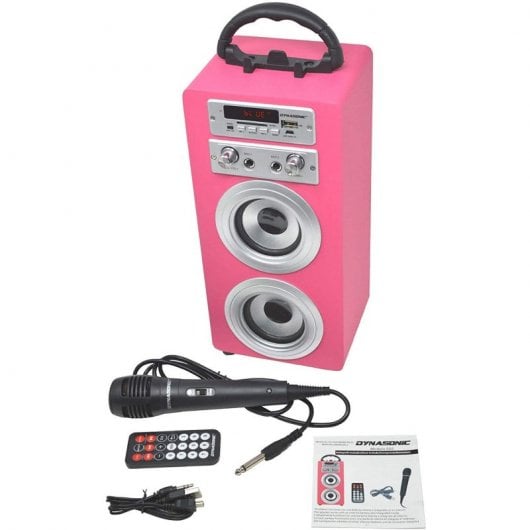 Dynasonic Karaoke 025 Altavoz Bluetooth con Karaoke y 2 Micrófonos Rosa