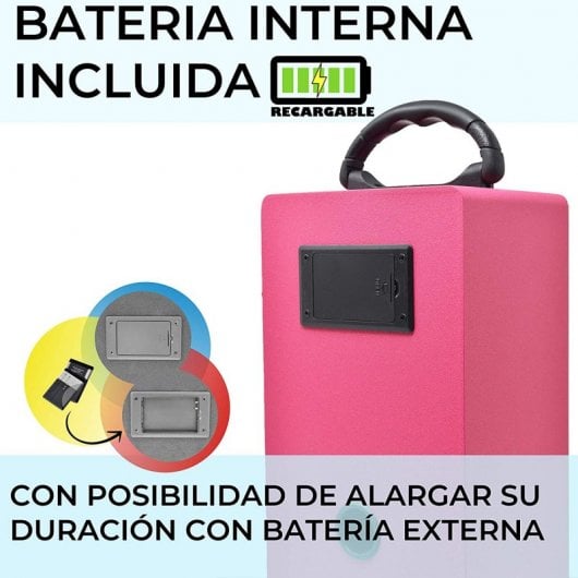 Dynasonic Karaoke 025 Altavoz Bluetooth con Karaoke y 2 Micrófonos Rosa