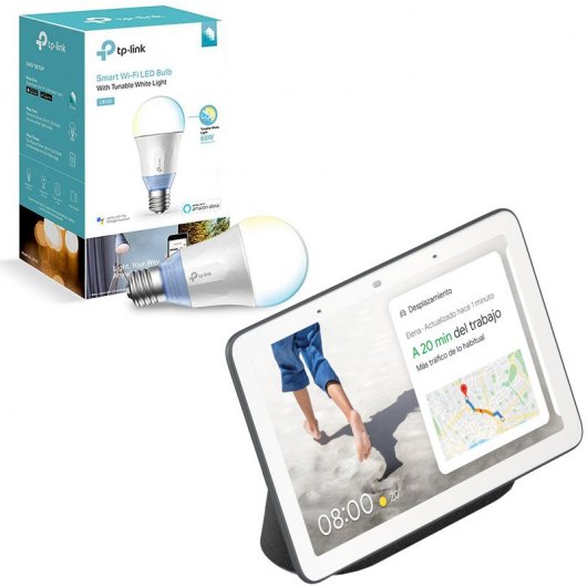 Pack Google Nest Hub Preto +  TP-LINK LB120 Lâmpada Inteligente Wi-Fi Branco