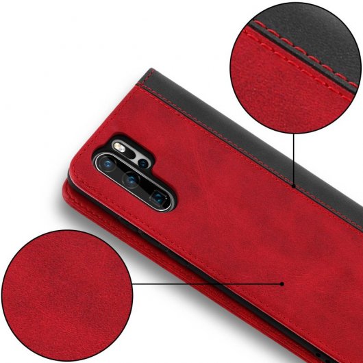 Avizar Funda Cartera Función Soporte Bicolor Roja para Huawei P30 Pro