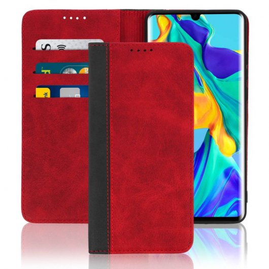Avizar Funda Cartera Función Soporte Bicolor Roja para Huawei P30 Pro