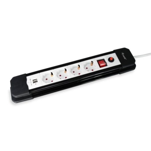 Equip Regleta de  Alimentación 4 Tomas de Red con Interruptor + 2 Puertos USB Negra/Blanca