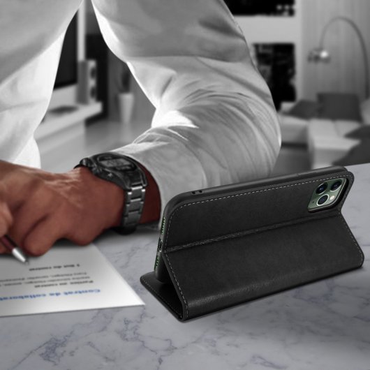 Avizar Funda de Piel Auténtica Negra para Apple iPhone 11 Pro