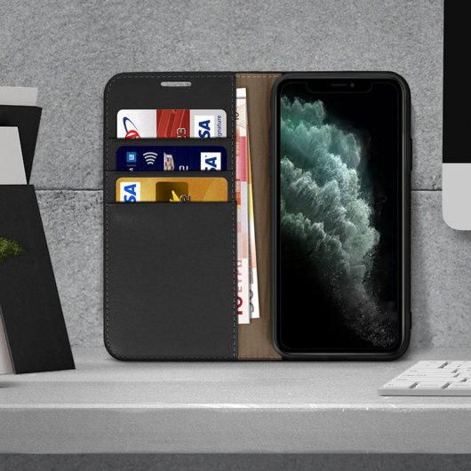 Avizar Funda de Piel Auténtica Negra para Apple iPhone 11 Pro