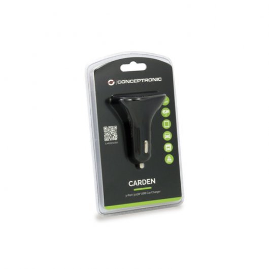 Conceptronic Cargador de Coche 3xUSB 2.4A Negro