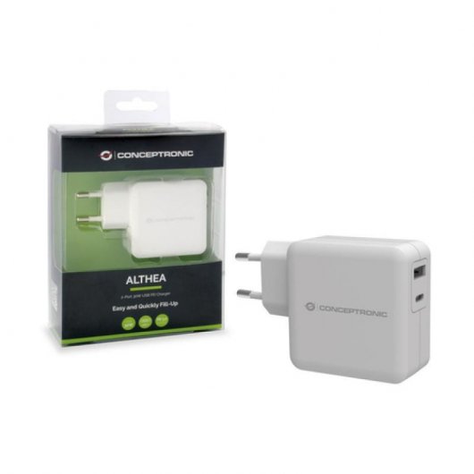 Conceptronic Cargador de Pared USB + USB-C 3A Blanco