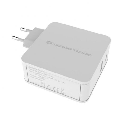 Conceptronic Cargador de Pared Carga Rápida USB + USB-C 3A Blanco