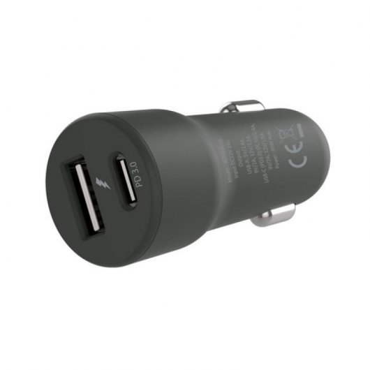 Conceptronic Cargador de Coche USB + USB-C 2.4A Negro