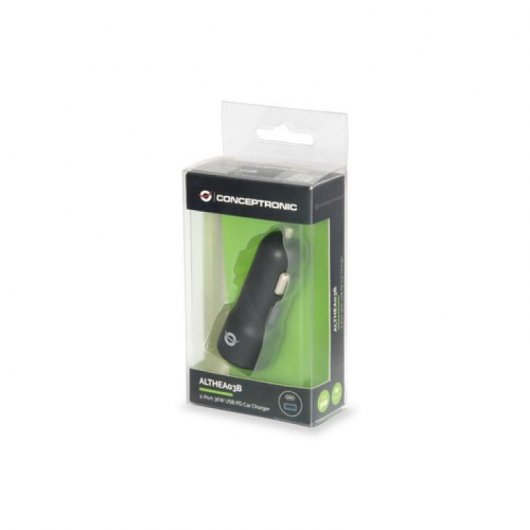 Conceptronic Cargador de Coche USB + USB-C 2.4A Negro