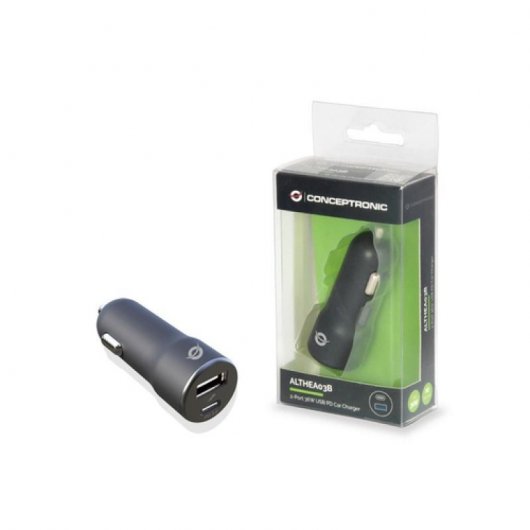 Conceptronic Cargador de Coche USB + USB-C 2.4A Negro
