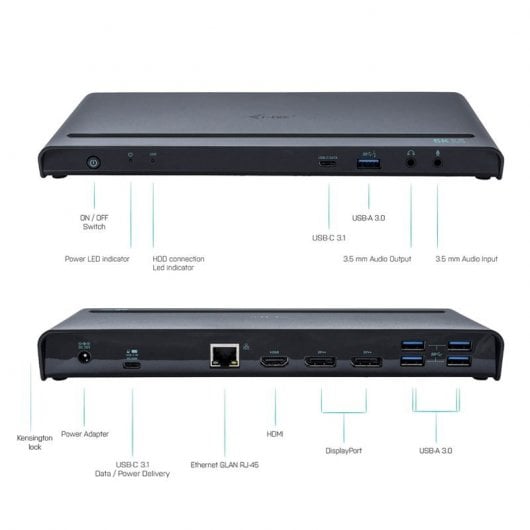 i-tec CATRIPLE4KDOCKPD replicatore di porte e docking station per laptop Cablato USB 3.2 Gen 1 (3.1 Gen 1) Type-C Nero