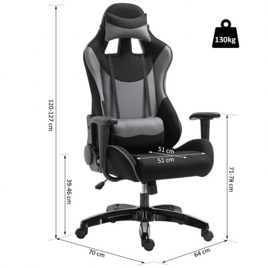 Vinsetto Cadeira Gaming Cinzenta/Preta