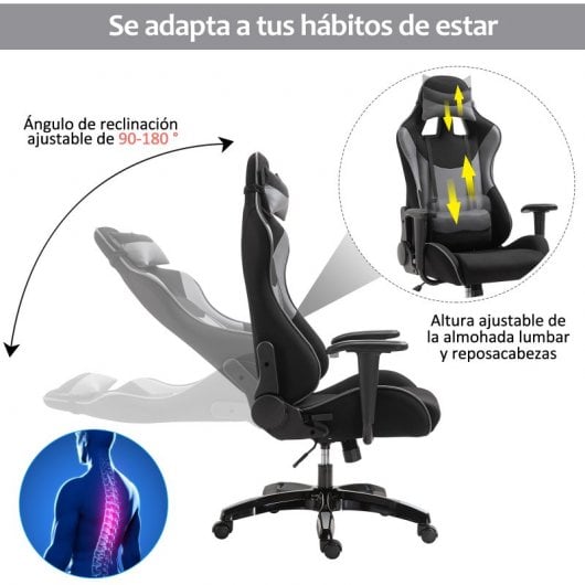 Vinsetto Cadeira Gaming Cinzenta/Preta