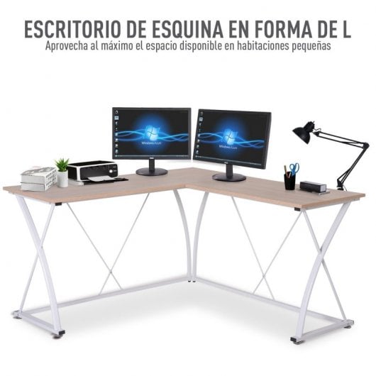 Vinsetto Mesa Esquinera de Oficina 142x142x76cm Roble/Blanco