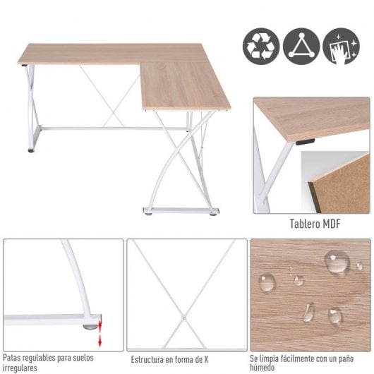 Vinsetto Mesa Esquinera de Oficina 142x142x76cm Roble/Blanco