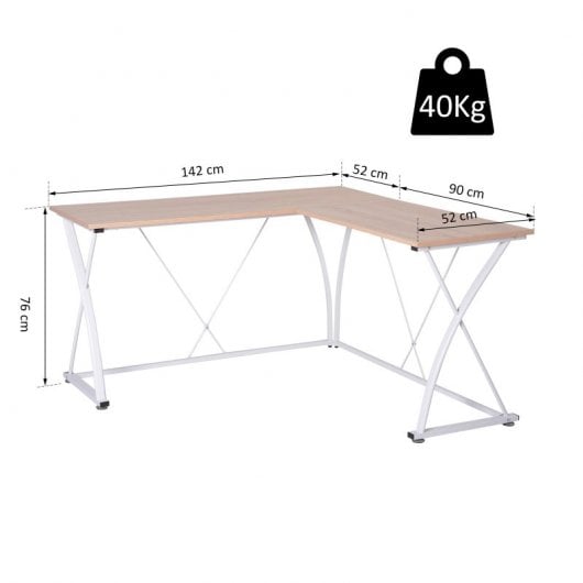 Vinsetto Mesa Esquinera de Oficina 142x142x76cm Roble/Blanco
