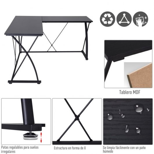 Vinsetto Mesa Esquinera de Oficina 142x142x76cm Negra