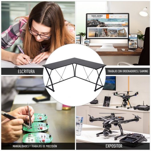 Vinsetto Mesa Esquinera de Oficina 142x142x76cm Negra