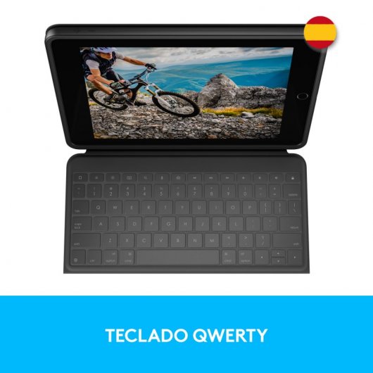 Custodia Logitech Rugged Folio con tastiera Bluetooth grigia per iPad 7/8/9 generazione