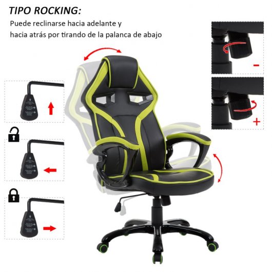 HomCom Silla Gaming Negro/Verde