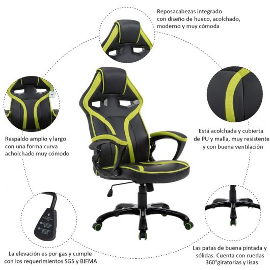 HomCom Silla Gaming Negro/Verde