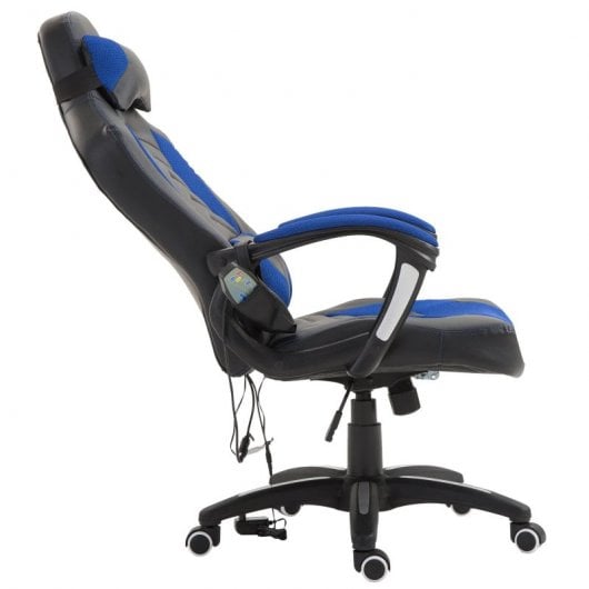 HomCom Cadeira Gaming com Aquecimento e Massagem Azul/Preta