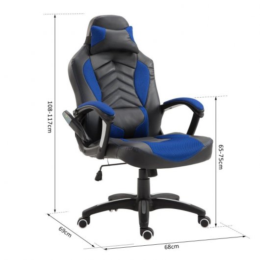 HomCom Cadeira Gaming com Aquecimento e Massagem Azul/Preta