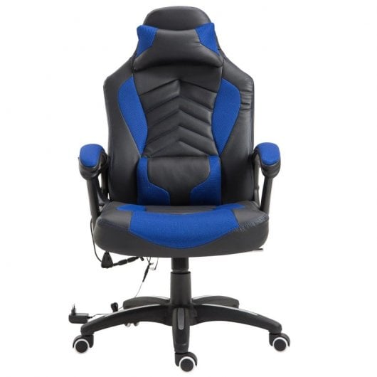 HomCom Cadeira Gaming com Aquecimento e Massagem Azul/Preta
