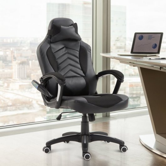 HomCom Cadeira Gaming com Aquecimento e Massagem Preta