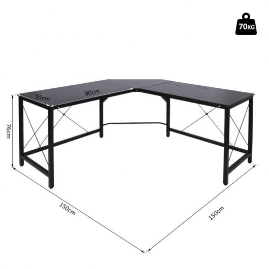 HomCom Escritorio en Forma de L con Marco de Acero 150x150x76 cm Negro