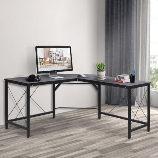 HomCom Escritorio en Forma de L con Marco de Acero 150x150x76 cm Negro