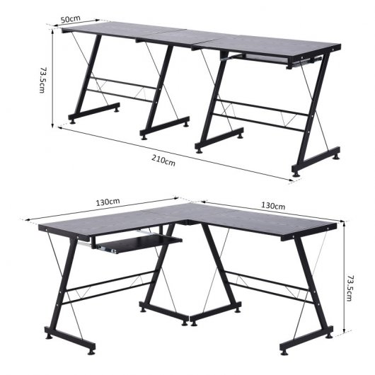 HomCom Mesa Modulable de Oficina 130x130x74cm Negra