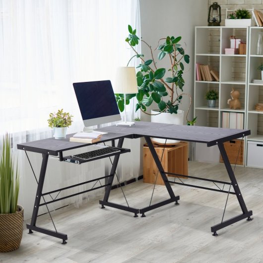 HomCom Mesa Modulable de Oficina 130x130x74cm Negra