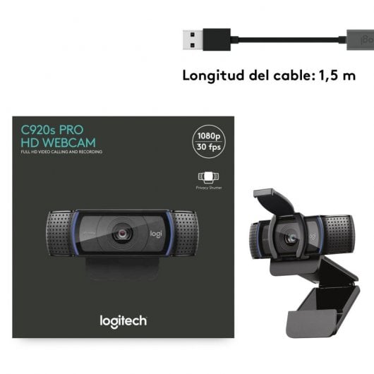 Logitech C920S HD Pro Webcam, Videochiamata Full HD 1080p/30fps, Audio Stereo ‎Chiaro, ‎Correzione Luce HD, Privacy Shutter, Per Skype, Zoom, FaceTime, Hangouts, ‎‎PC/Mac/Laptop/Tablet/XBox‎, Nero