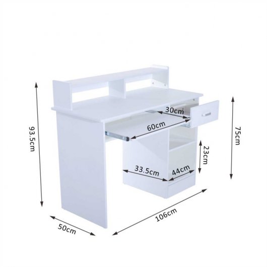 Homcom Secretária para Computador 106x50x93.5cm Branca