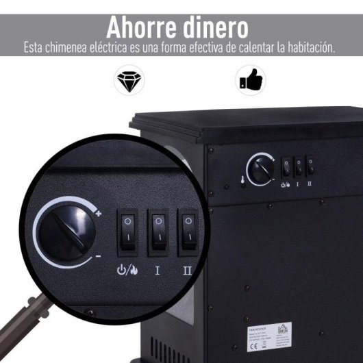 Homcom Chimenea Eléctrica Negra con Llama LED 1500W