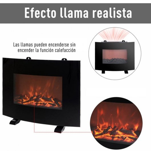 Homcom Lareira Elétrica de Parede Preta com Comando Remoto 2000W