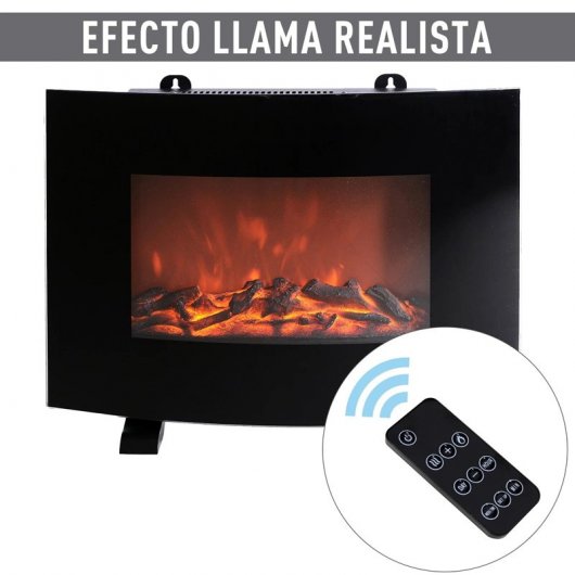 Homcom Lareira Elétrica de Parede Preta com Comando Remoto 2000W