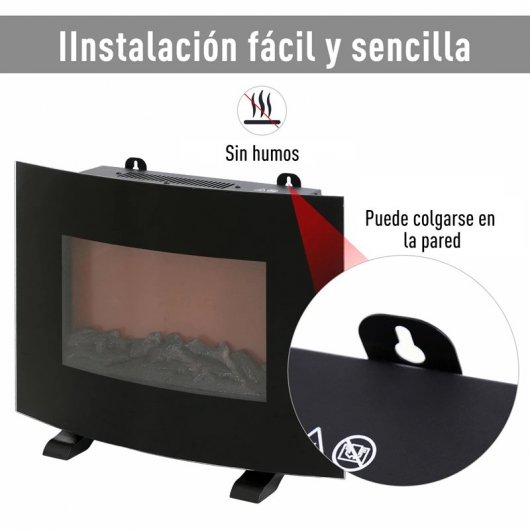 Homcom Lareira Elétrica de Parede Preta com Comando Remoto 2000W