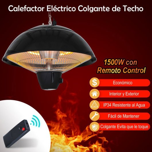 Outsunny Radiador Infrarrojos de Techo Negro 1500W