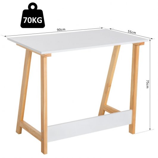 Homcom Mesa Escritorio 90x55x75cm Madera/Blanco