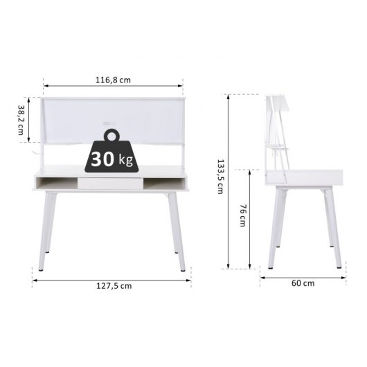 Homcom Secretária com Quadro 127.5x60x133.5cm Branca