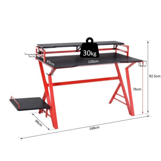 Homcom Escritorio Gaming Negro/Rojo