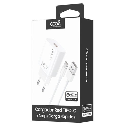 Cool Cargador de Red Universal USB Tipo-C 3A con Carga Rápida Blanco