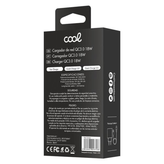 Cool Cargador de Red Universal USB Tipo-C 3A con Carga Rápida Blanco