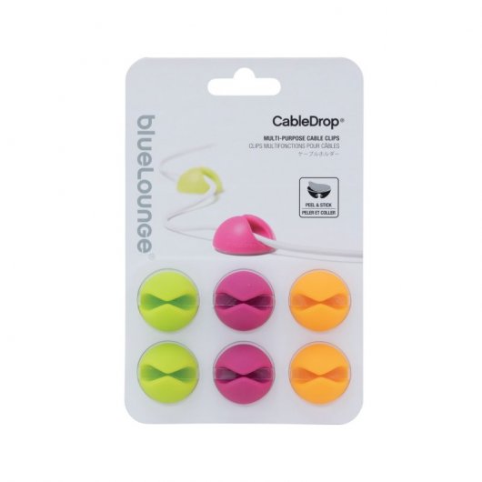 Bluelounge Cabledrop Pack 6 Organiseurs de Câbles Couleurs Vives